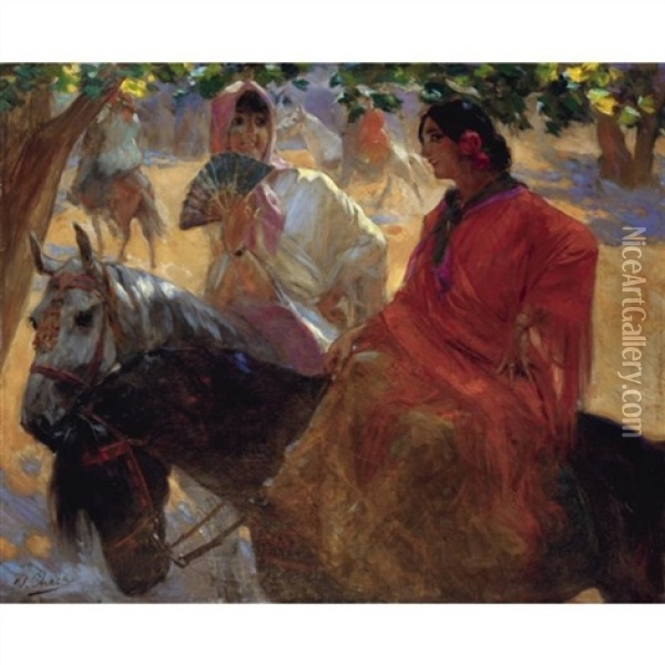 El Paseo Matinal (the Morning Ride) Oil Painting - Ulpiano Checa Sanz