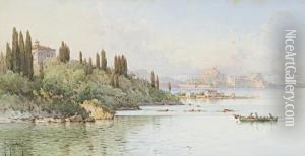 View Of The Citadel, Corfu Oil Painting - Spyridon Scarvelli