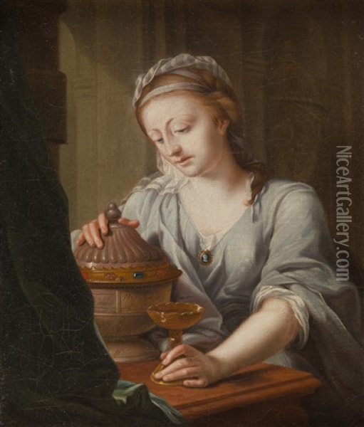 Artemisia Mit Der Urne Ihres Gatten Mausolos Oil Painting - Johann Heinrich Tischbein the Elder