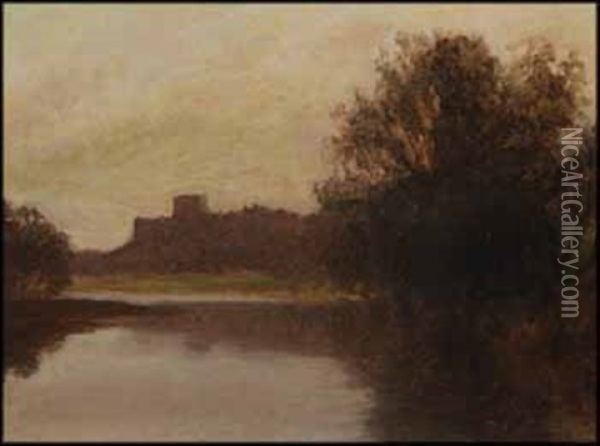 Castle Overlooking The River Oil Painting - John A. Hammond