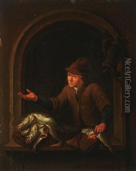 The Fish Seller Oil Painting - Louis de Moni