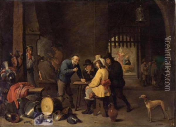A Guardsroom With The Angel Appearing To Saint Peter In Prison Oil Painting - David The Younger Teniers