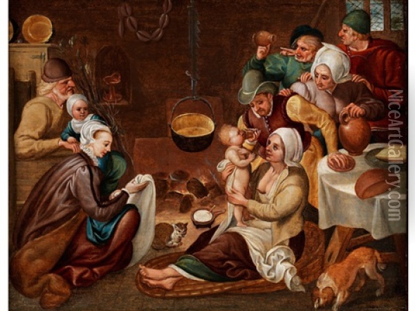 Hausliche Genreidylle Oil Painting - Marten van Cleve the Elder