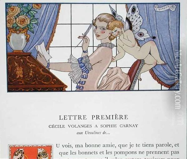 The First Letter, illustration from 'Les Liaisons Dangereuses' Oil Painting - Georges Barbier