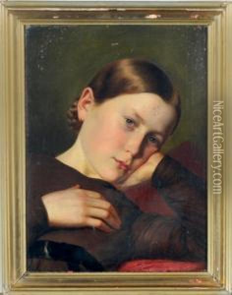 Portrait Of A Pensive Girl Oil Painting - Oskar Pletsch