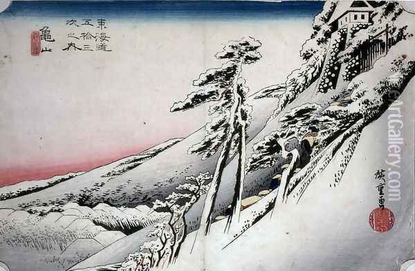 Clear Weather After Snow at Kameyama Oil Painting - Utagawa or Ando Hiroshige