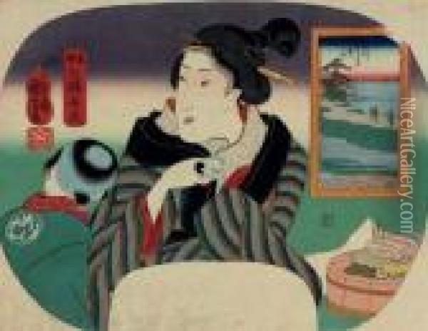 Fukagawa Susaki Benten Oil Painting - Utagawa Kuniyoshi