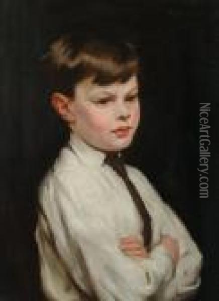 Portrait Of Anthony John, The 
Artist's Son 'p. Harland Fisher' (top Right), Inscribed With The 
Sitter's Name On A Label Attached To The Reverse Oil Painting - Percy Harland Fisher