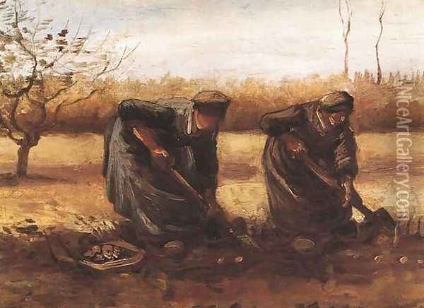 Two Peasant Women Digging Potatoes Oil Painting - Vincent Van Gogh