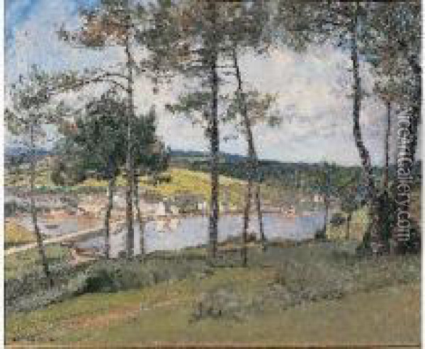 Village Breton Au Bord Du Fleuve Oil Painting - Louis Marie Desire-Lucas