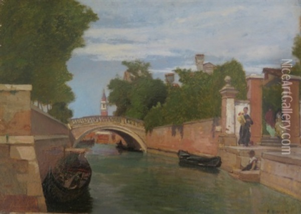 Venise, Ponte Dei Giardini Oil Painting - Francois-Louis-David Bocion