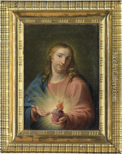 Christ Holding The Sacred Heart Oil Painting - Pascual Calvo