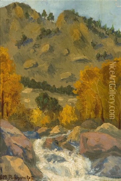 River Running Through A Mountain Landscape Oil Painting - Alexis Matthew Podchernikoff