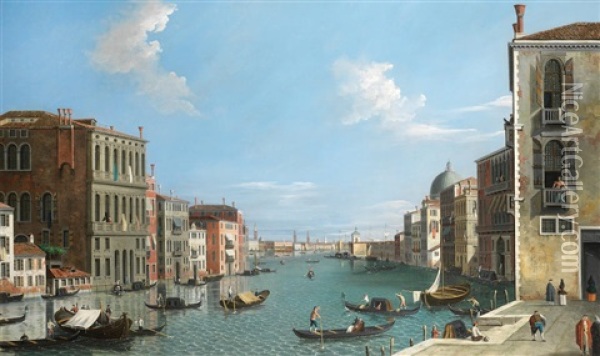 The Grand Canal, Venice, Looking East With The Doge's Palace And The Punta Della Dogana In The Distance Oil Painting -  Canaletto