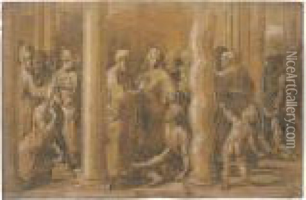 Peter And Paul Healing The Cripple (b.xii, 78.27) Oil Painting - Girolamo Francesco Maria Mazzola (Parmigianino)