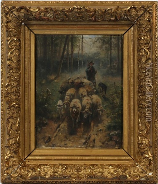Schafer Mit Herde Oil Painting - Otto Friedrich Gebler
