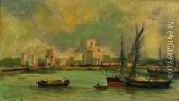 Along The River Oil Painting - Albert Lebourg