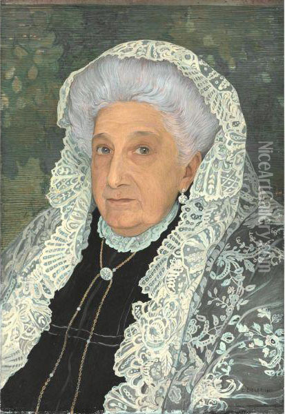 Buste D'une Dame Avec Foulard En Dentelles Blanc Oil Painting - Ernest Bieler