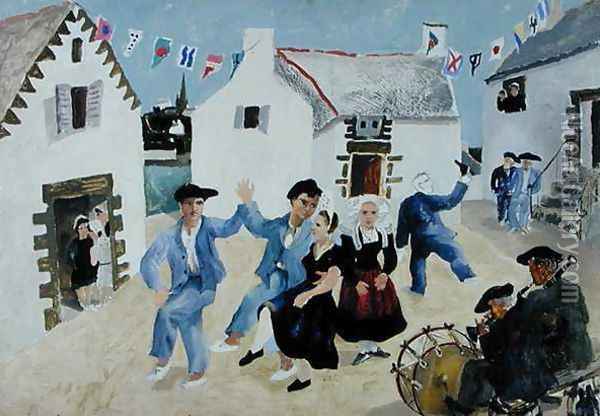Dancing Sailors, Brittany, 1930 Oil Painting - Christopher Wood