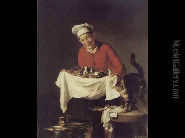 A Boy with Dogs and Kittens Oil Painting - Claude Joseph Bail