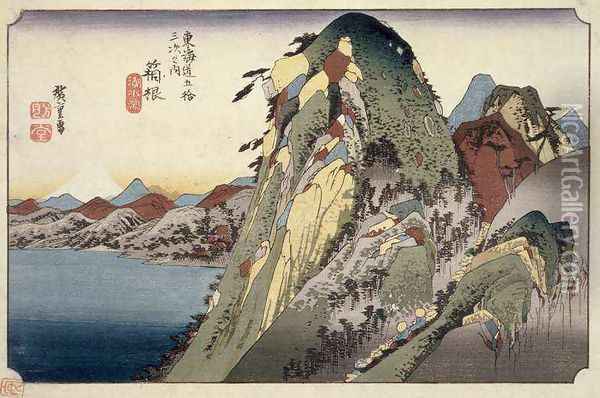 Hakone Lake Scene from the series 53 Stations of the Tokaido Oil Painting - Utagawa or Ando Hiroshige