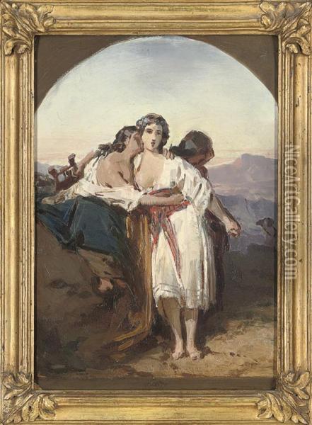 Classic Figures With A Lyre In A Landscape Oil Painting - Domenico Monacelli