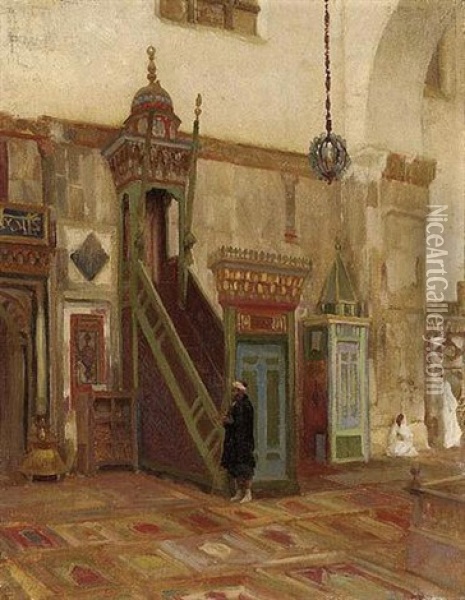 Interior Of A Mosque Or Mimbar Of The Great Mosque At Damascus Oil Painting - Lord Frederic Leighton