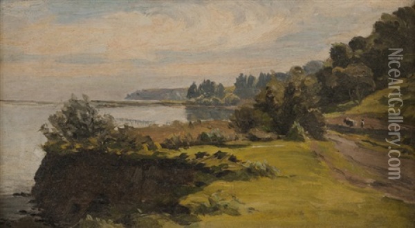 Goleta Slough, Landscape With Figure And Cow, Circa 1910 Oil Painting - Thaddeus Welch
