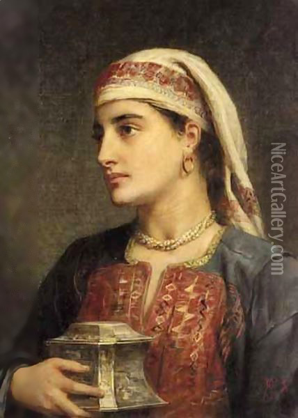 Mrs Patrick Campbell In Balkan Dress Oil Painting - Edwin Longsden Long