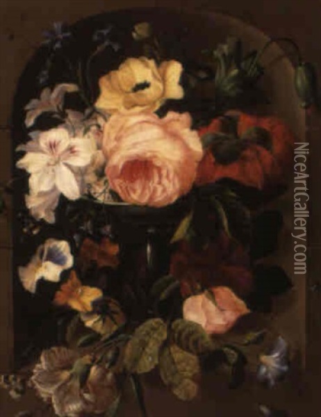 Fleurs Dans Une Niche Oil Painting - Jean-Baptiste Robie