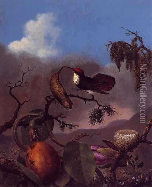 Ruby Topaz Hummingbirds Oil Painting - Martin Johnson Heade