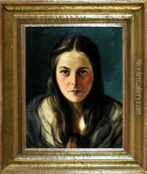 Portrait Eines Madchens En Face Oil Painting - Otto Keck