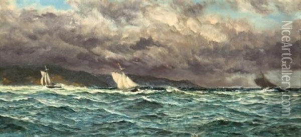 Yachting Off The Coast Of Scotland Oil Painting - John Brett
