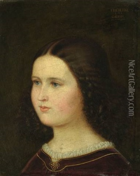 Friederike Grimm (1833-1914), Genannt Ideke, Die Tochter Des Malers, Knappes Brustbild Im Halbprofil Oil Painting - Ludwig Emil Grimm