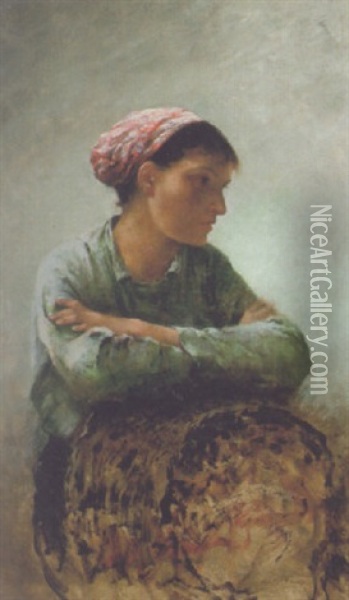 Sittande Fiskarflicka Oil Painting - August Vilhelm Nikolaus Hagborg
