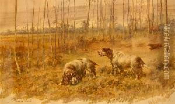 October, A Busy Team, Cockers (spaniels) Oil Painting - Maud Earl