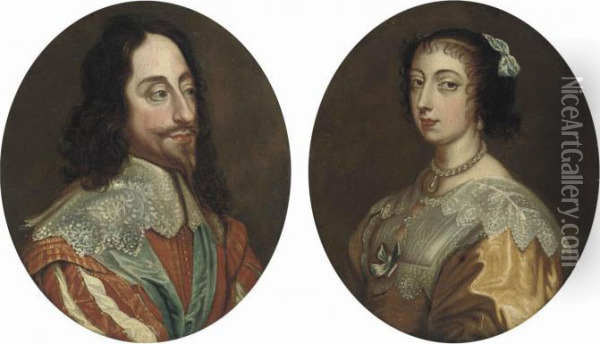 Portrait Of Charles I , Bust-length; And Portrait Ofqueen Henrietta Maria Oil Painting - Sir Anthony Van Dyck