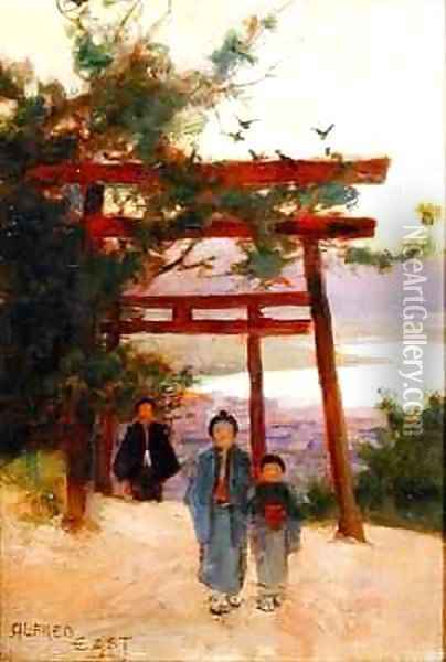 Shin to Shrine in the Woods Oil Painting - Sir Alfred East