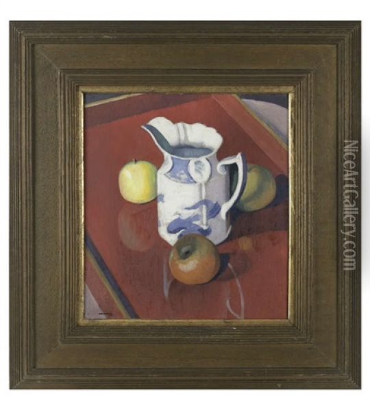 Still Life With Jug And Apples Oil Painting - Bernard Meninsky