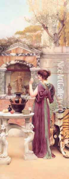 At the Garden Shrine, Pompeii Oil Painting - John William Godward