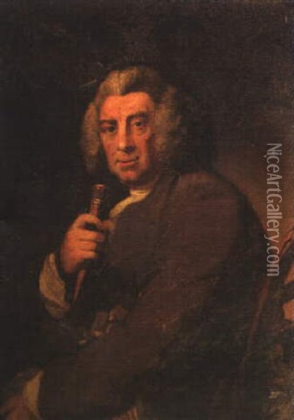 Portrait Of Edward Athawes Seated Wearing A Brown Coat And Holding A Stick Oil Painting - Robert Edge Pine