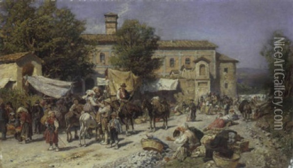 Markttreiben In Einem Italienischen Stadtchen Oil Painting - Franz Theodor Aerni