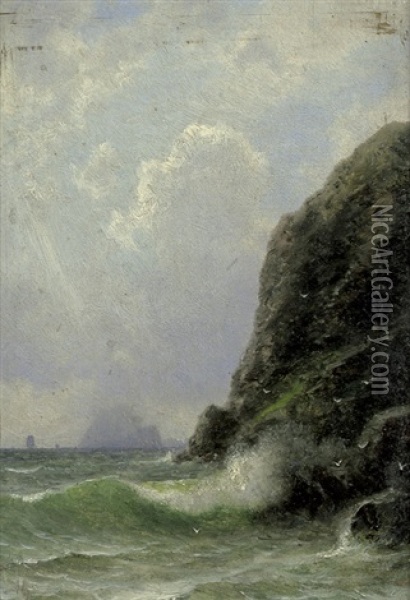 Ansicht Einer Felsigen Kuste Mit Aufschaumender Gischt Oil Painting - Georg Emil Libert