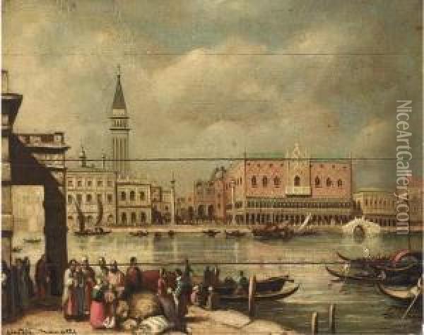 At The Customs House, Venice Oil Painting - Luigi Gainotti