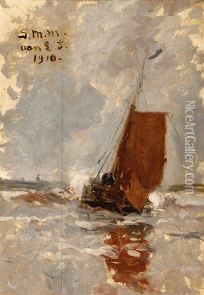 Sailing Barges At Sea Oil Painting - Gerhard Arij Ludwig Morgenstjerne Munthe