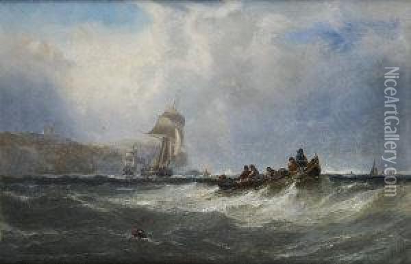 Rowboats And Shipping Off The Coast Oil Painting - Edwin Hayes