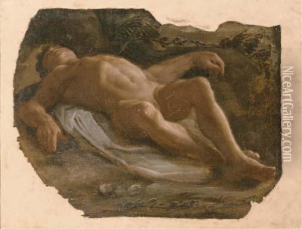 A Reclining Nude Pierced By An Arrow, A Study For A Saint Sebastian Oil Painting - Pietro Faccini