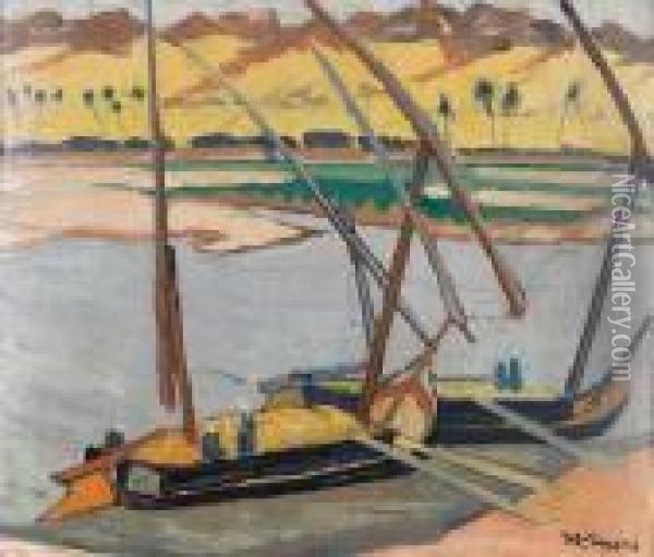 Boats On The Nile Oil Painting - Konstantinos Maleas