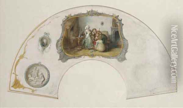 Design for a fan playing violin for baby Oil Painting - Joseph Bles