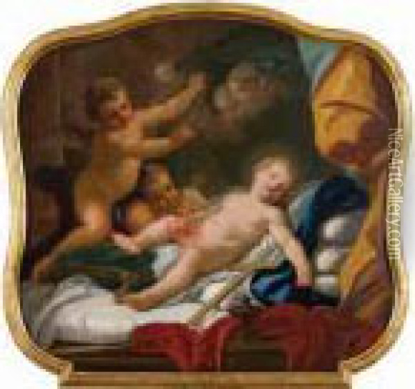 Il Bambino Gesu Addormentato E Circondato Da Putti Oil Painting - Giacinto Diano